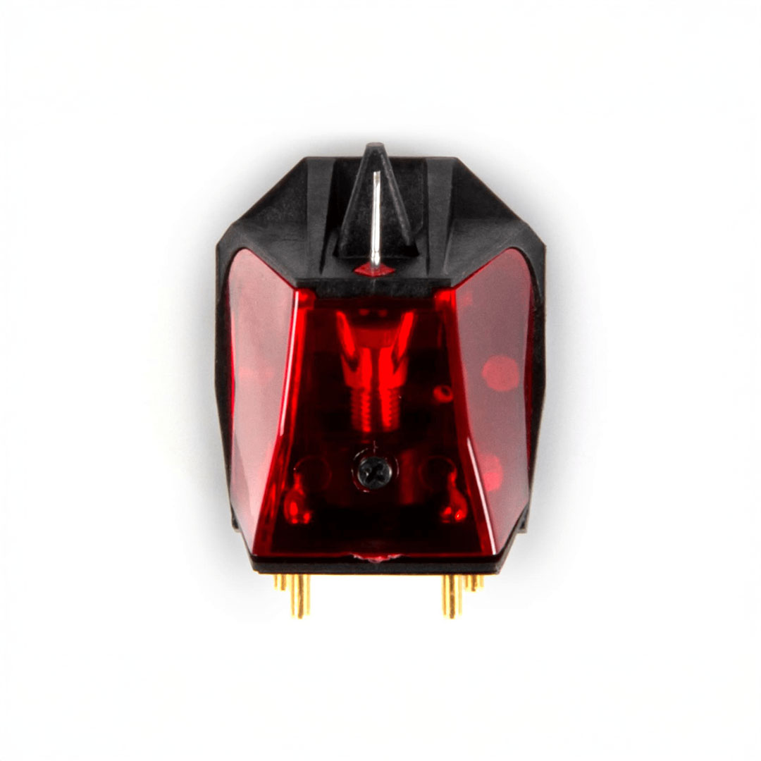 Red computer component with black and gold details.