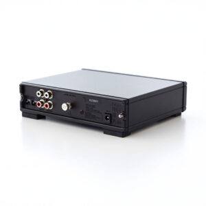 Back view of audio amplifier with RCA ports