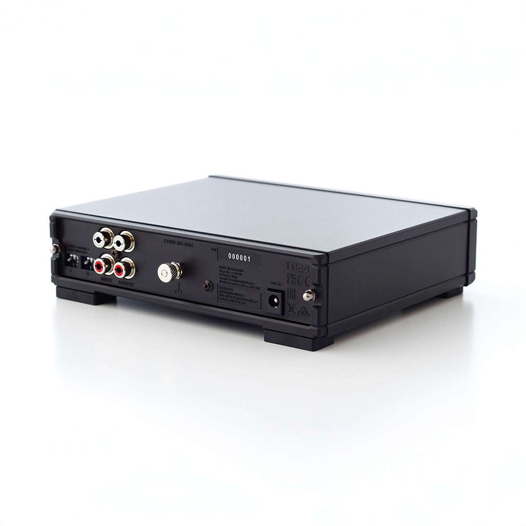 Back view of audio amplifier with RCA ports