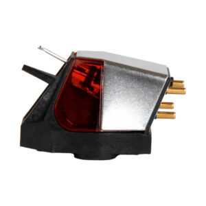 Vinyl turntable cartridge with red accent
