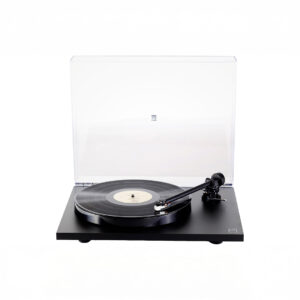 Modern turntable with a vinyl record playing.