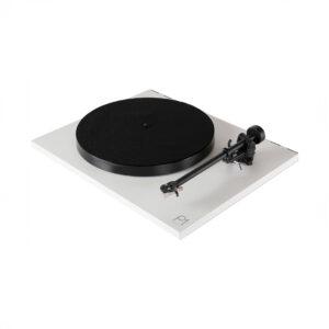 Modern minimalist turntable on white background
