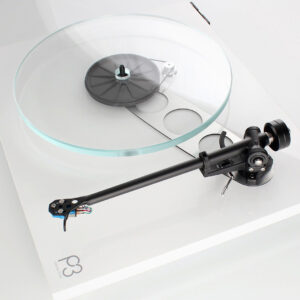 Modern glass turntable on display