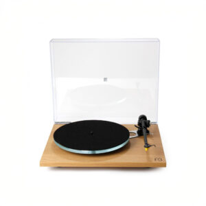 Elegant wooden turntable with clear dust cover