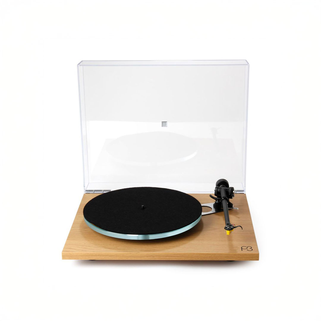 Elegant wooden turntable with clear dust cover