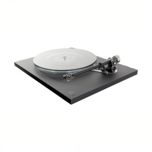 Elegant glass turntable on a sleek black base.