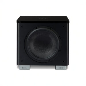 Black subwoofer speaker with front-facing design