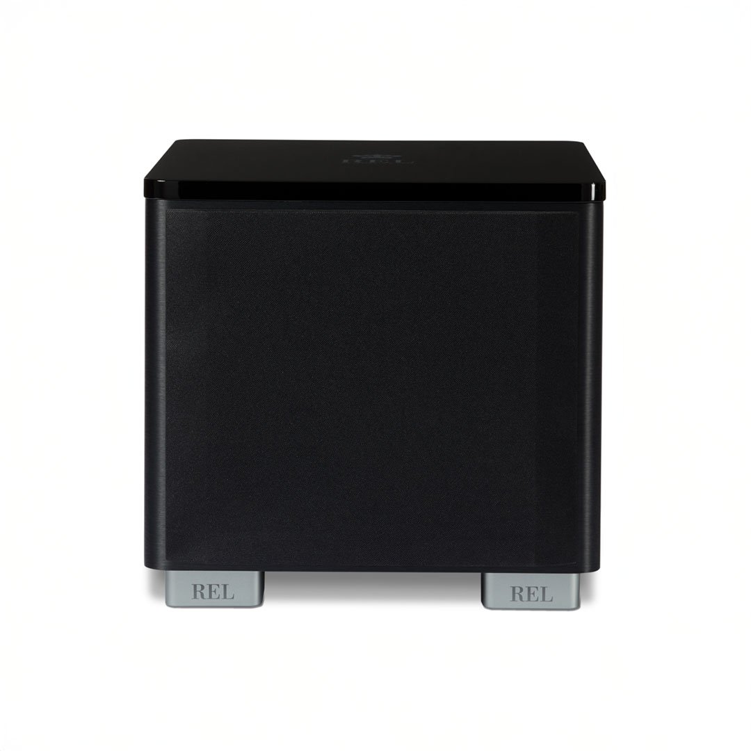 Black subwoofer with a sleek design