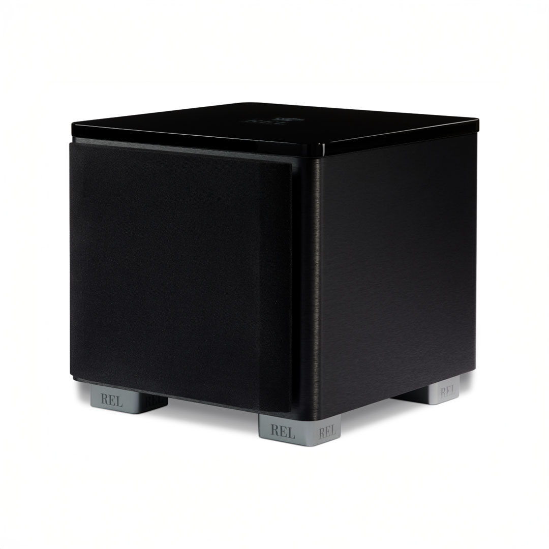 Black subwoofer on white background