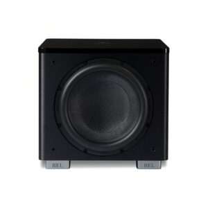Black subwoofer speaker with front-facing driver.