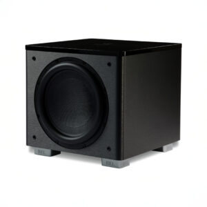 Black subwoofer speaker with gray detailing