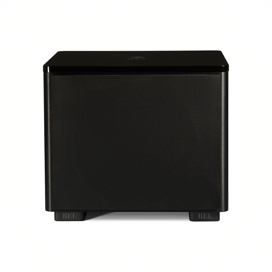Black cube-shaped speaker on white background