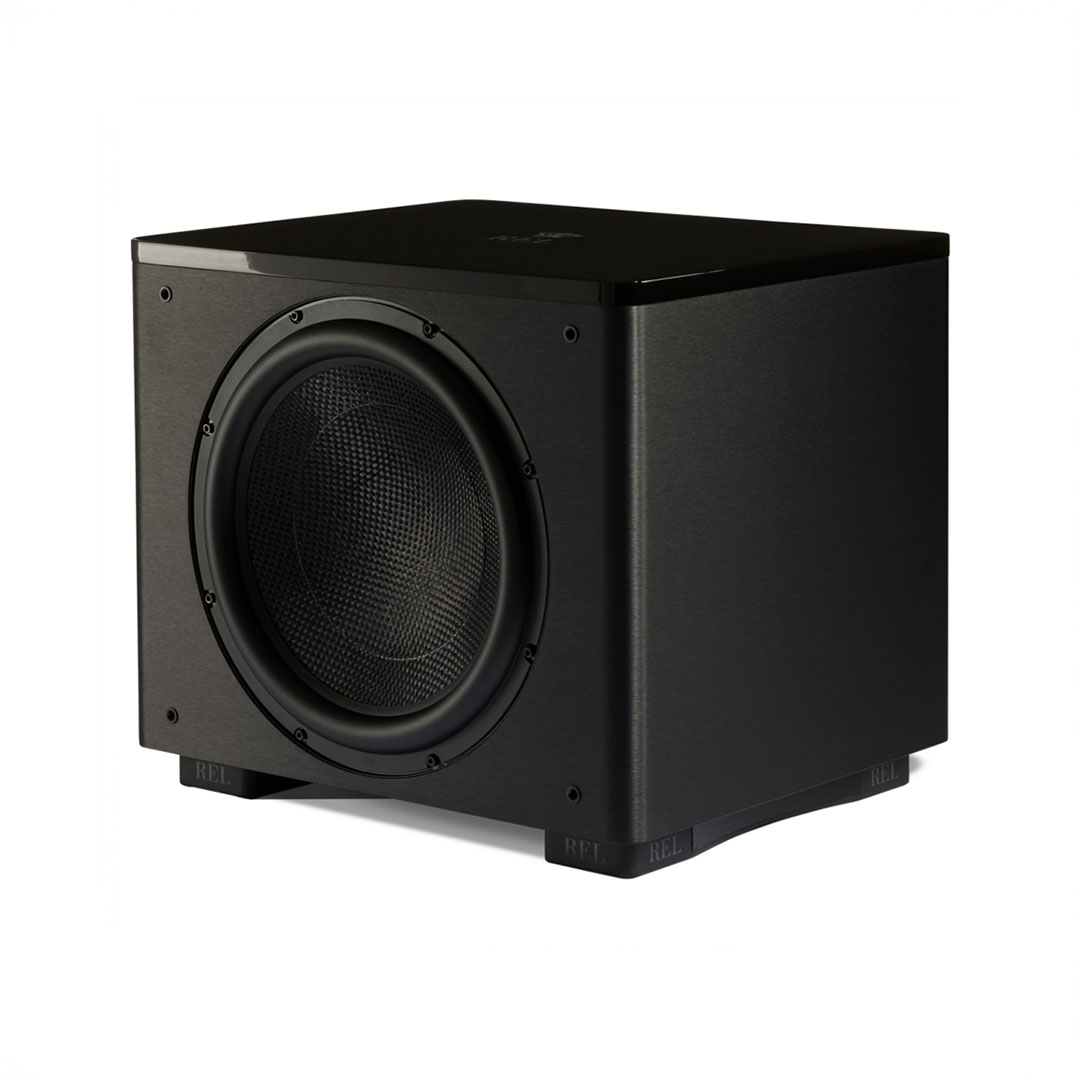 Black subwoofer speaker with front-facing driver