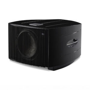 Black modern subwoofer speaker on white background