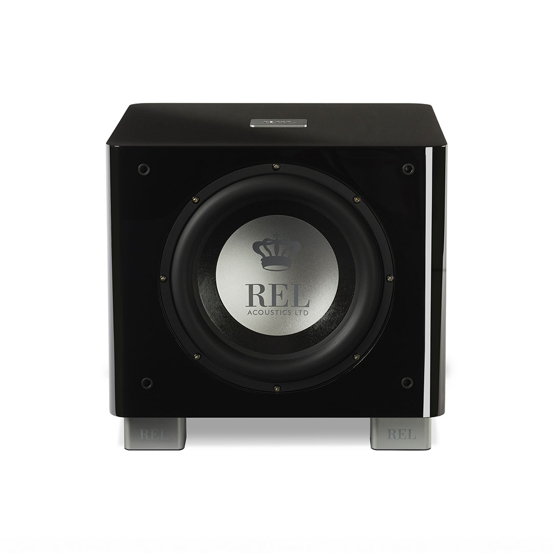 Black REL subwoofer front view
