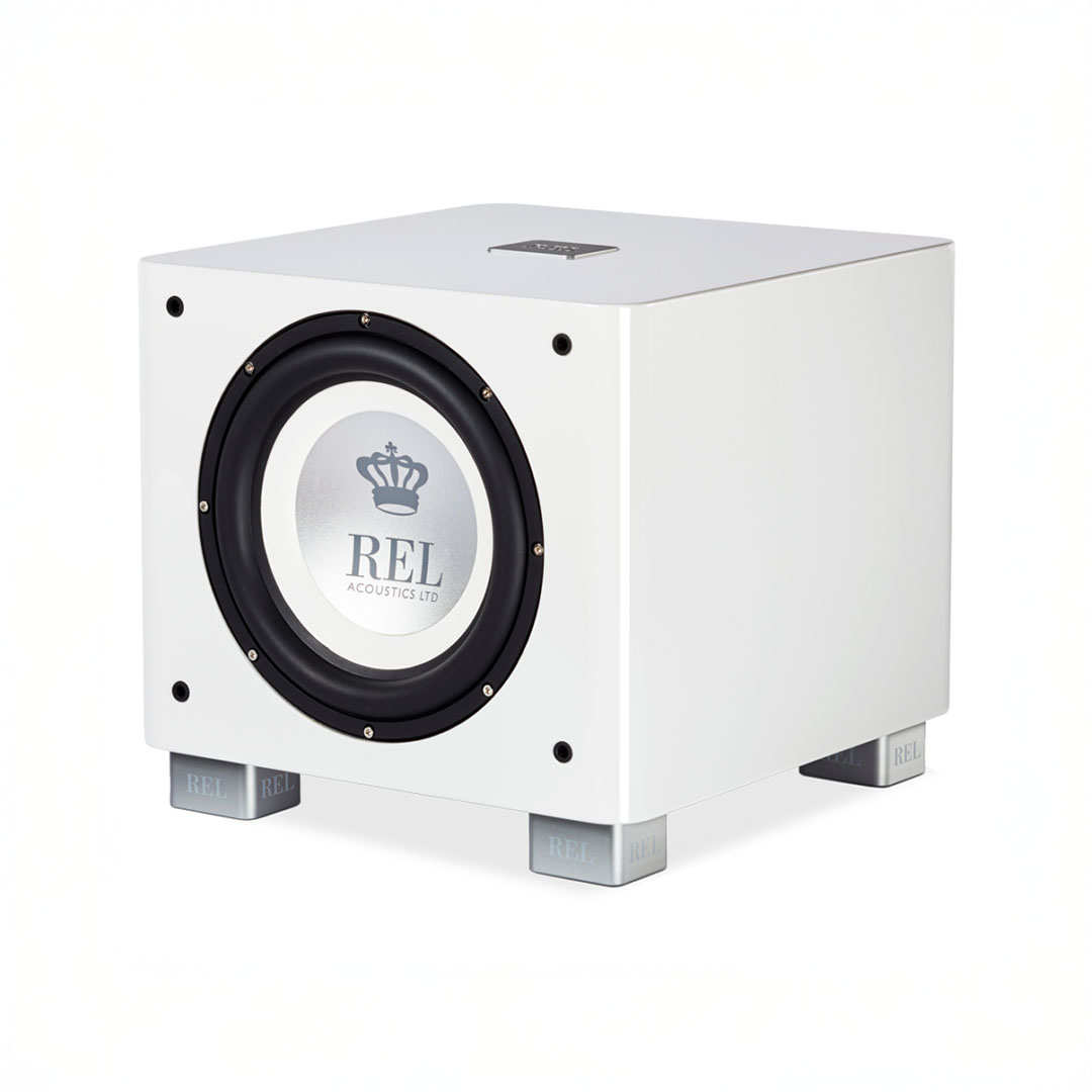 White REL Acoustics subwoofer speaker