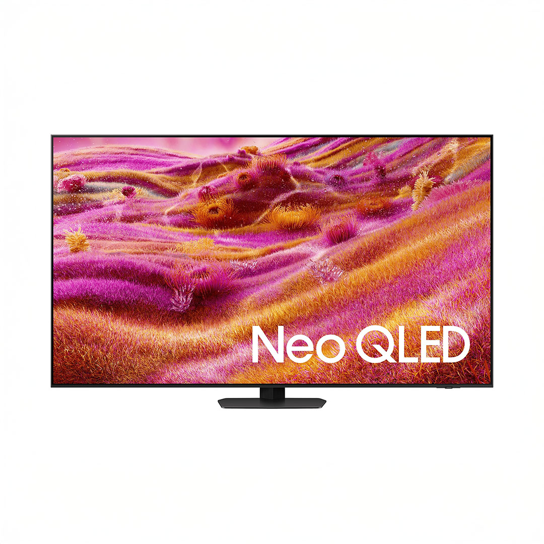 Neo QLED TV displaying vibrant abstract scenery.