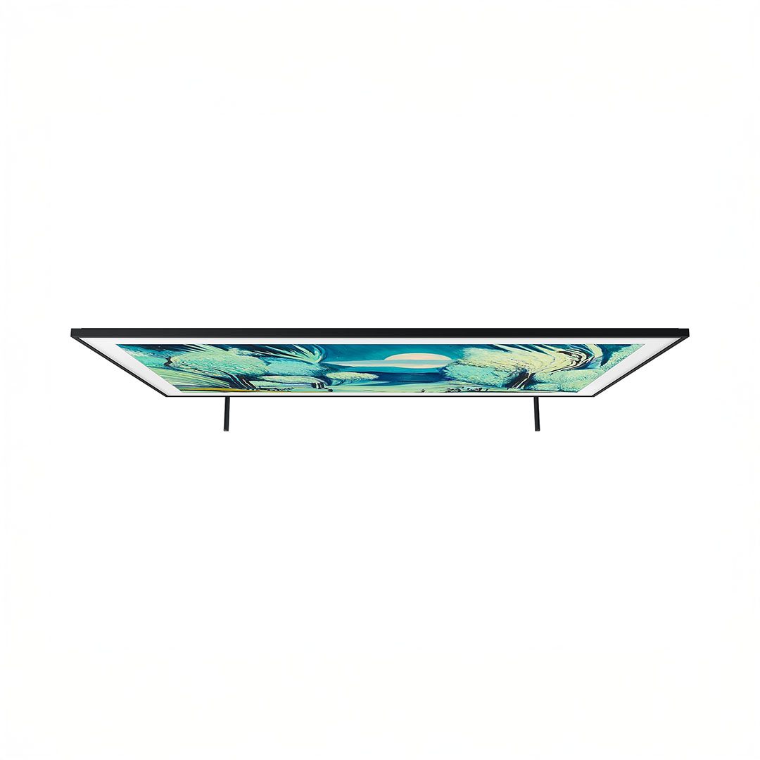 Slim flat screen TV with ocean art display.