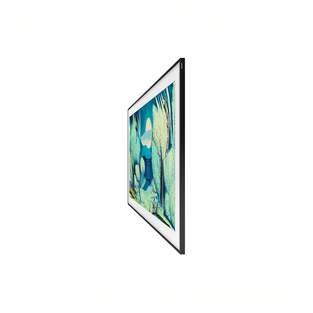 Side view of framed artwork on wall.