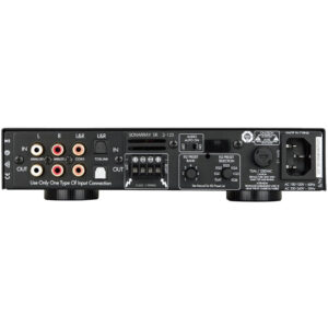 Back view of audio amplifier with input connections.