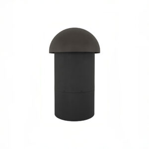 Black outdoor bollard light fixture on white background.