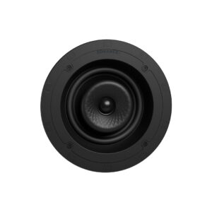Black round ceiling speaker with textured cone design.