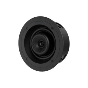 Black in-ceiling speaker with round design