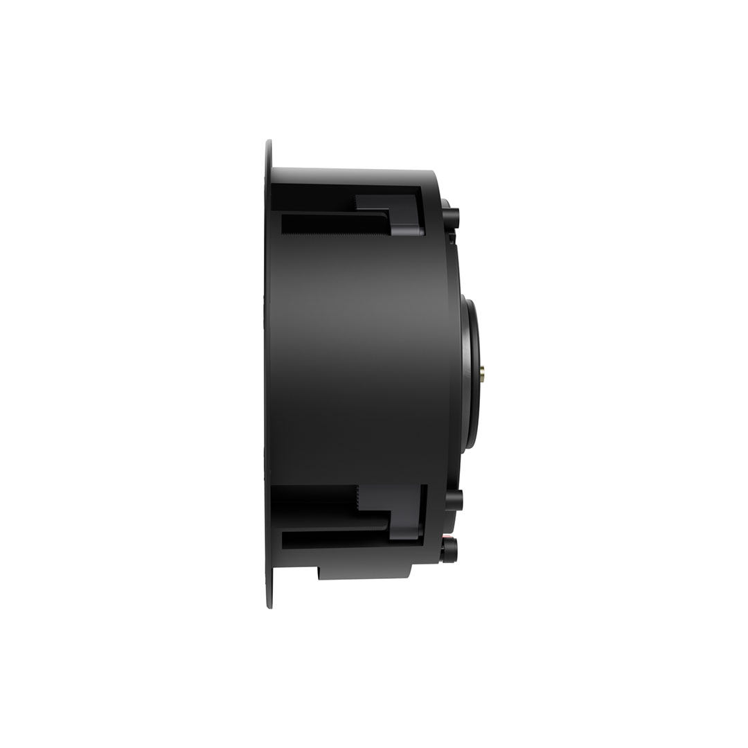 Side view of black circular speaker driver