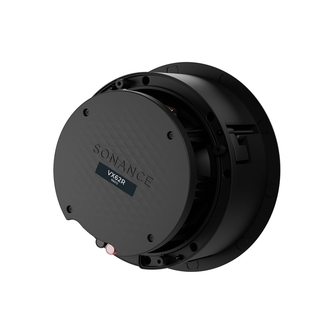 Black in-ceiling speaker by Sonance, side view