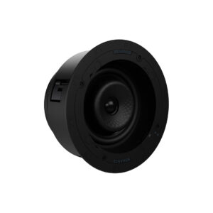 In-ceiling black speaker, round design