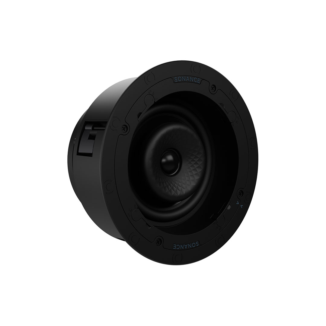 In-ceiling black speaker, round design