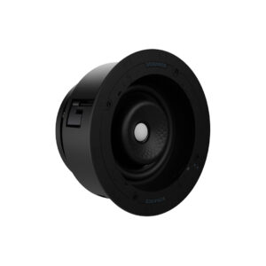Black circular speaker with sleek design