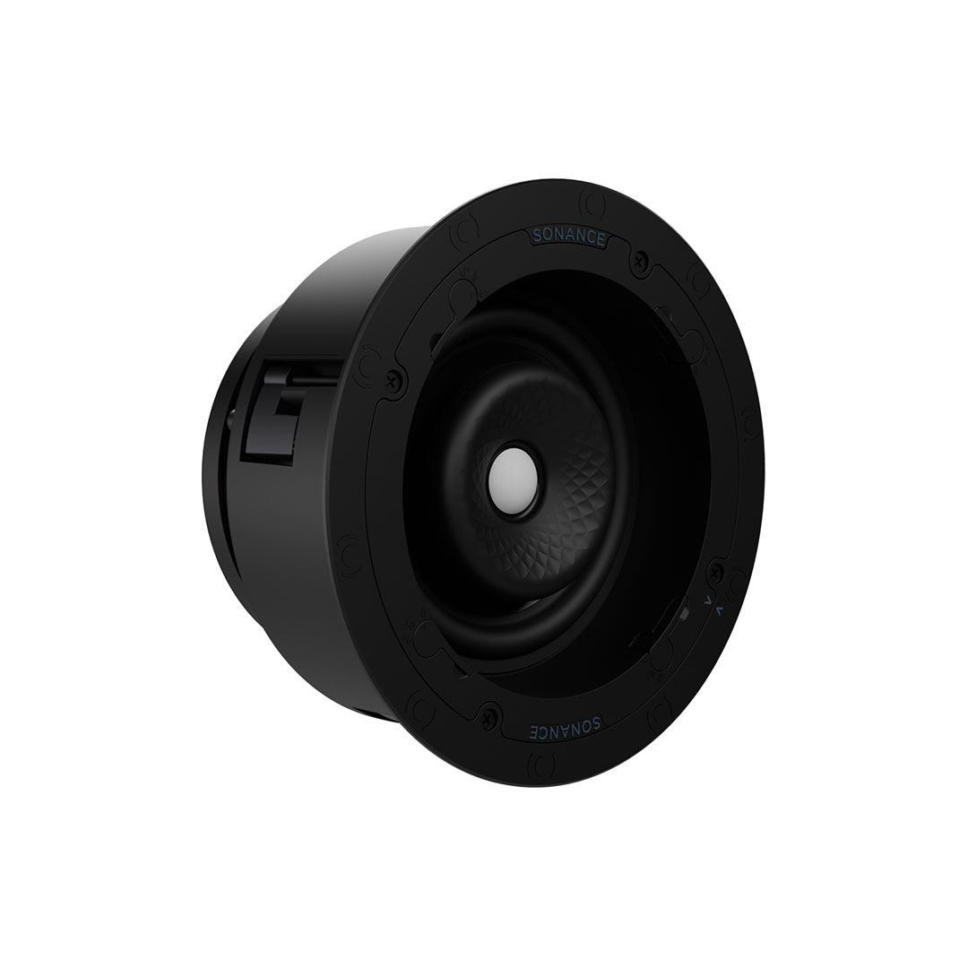 Black circular speaker with sleek design