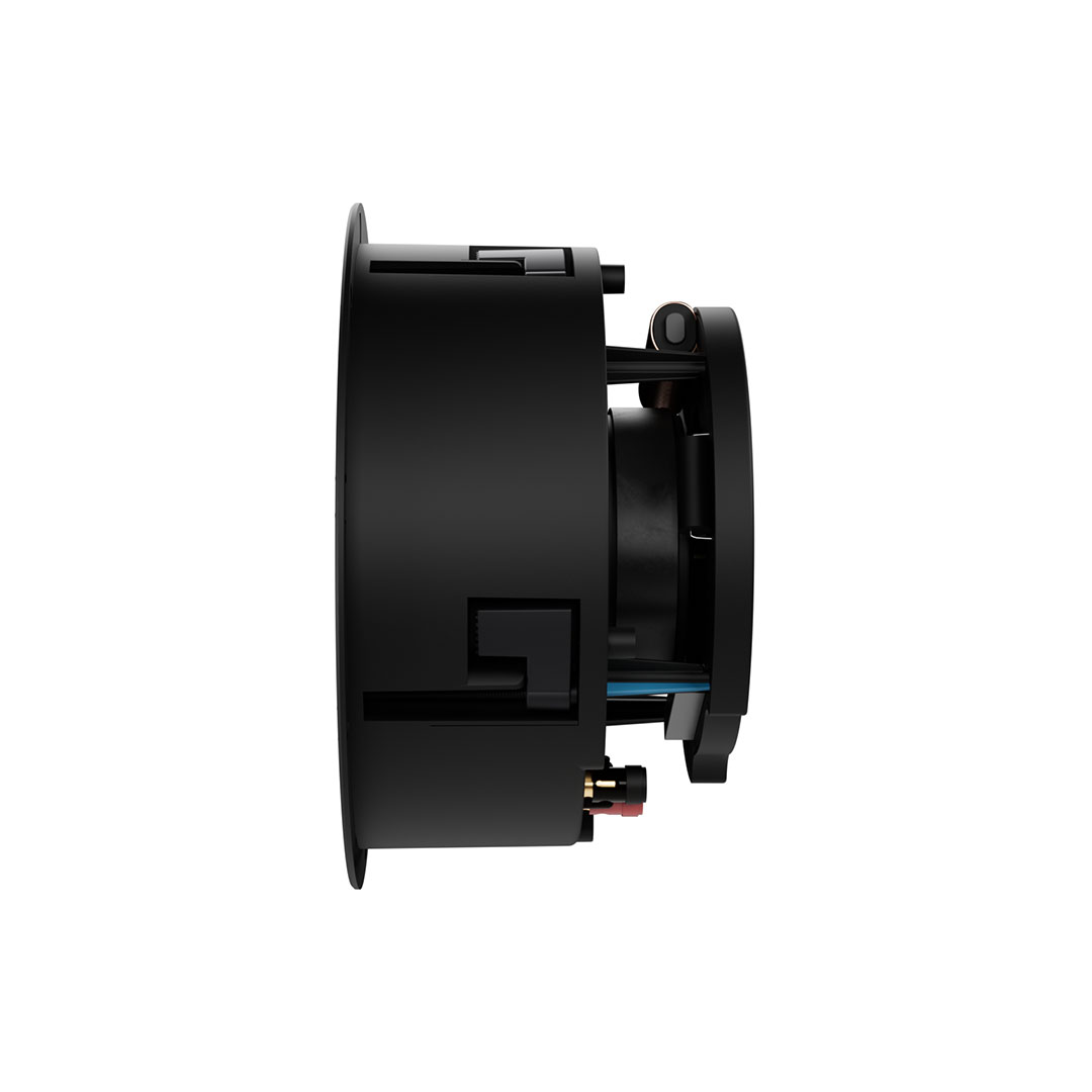 Side view of black in-wall speaker