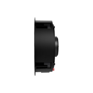 Side view of black round speaker component