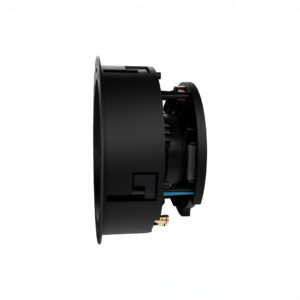 Side view of a black in-ceiling speaker