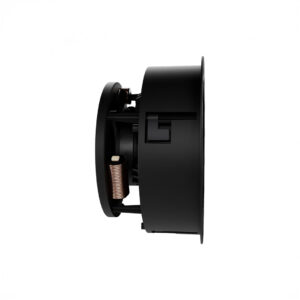 Side view of black speaker driver component.