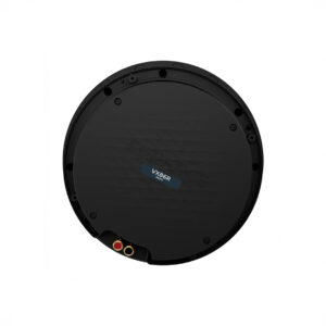 Black circular rear speaker view with connectors.