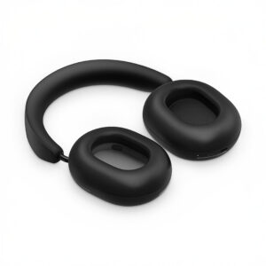 Black wireless over-ear headphones with cushioned ear pads