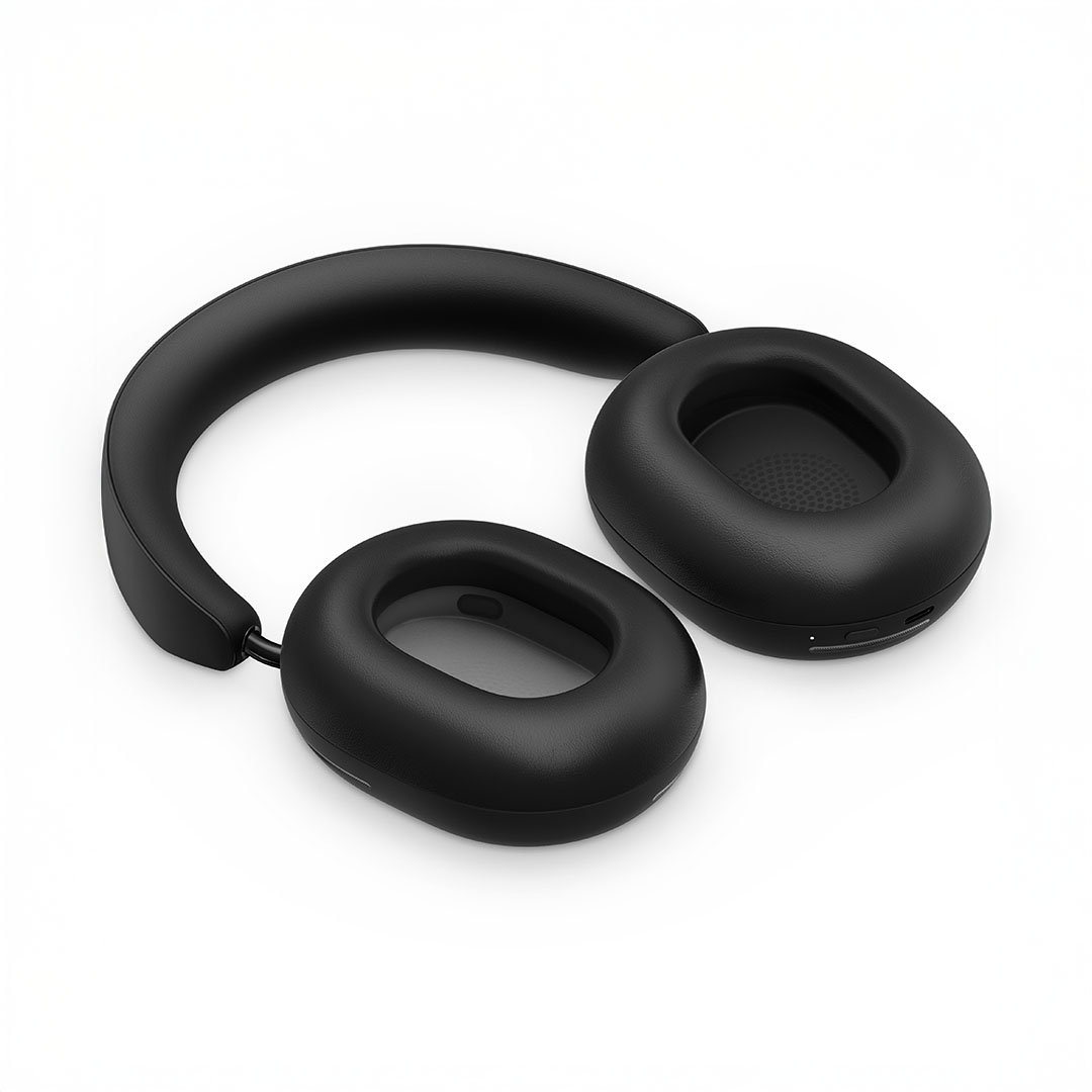 Black wireless over-ear headphones with cushioned ear pads