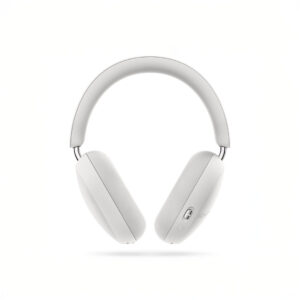 White wireless over-ear headphones on white background.