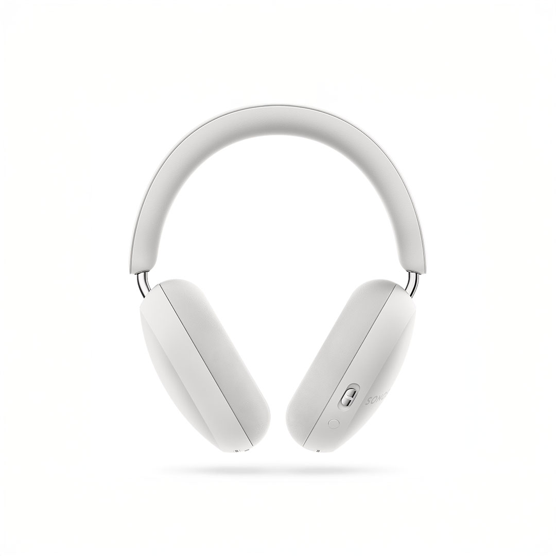White wireless over-ear headphones on white background.