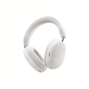 White wireless over-ear headphones on display