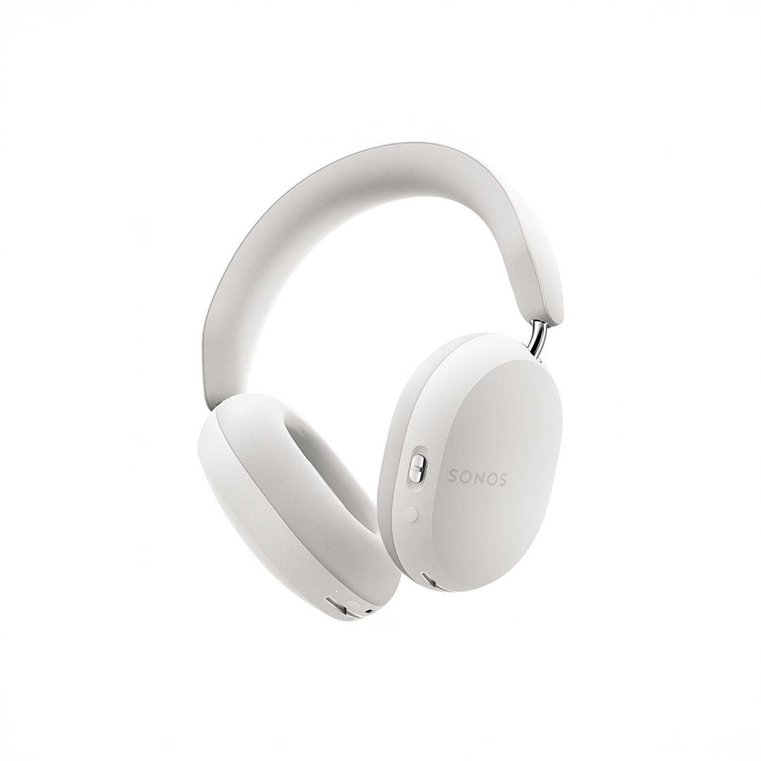 White wireless over-ear headphones on display