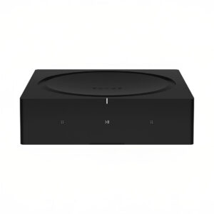 Black audio amplifier for home sound system.