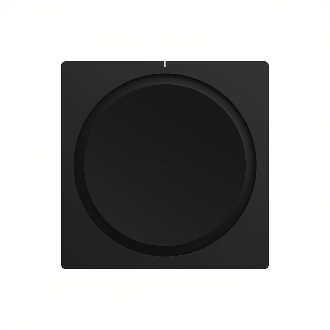 Black square speaker with central round design