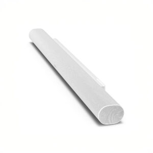 White soundbar angled view on white background.