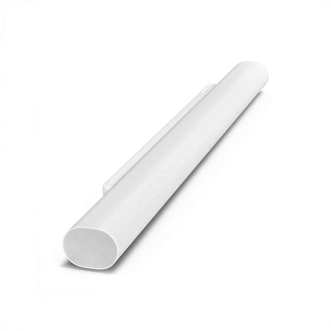 White soundbar speaker on a white background.