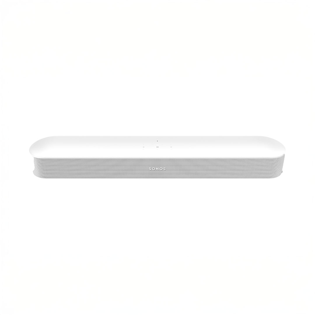 White modern soundbar speaker on white background