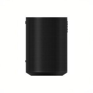 Black smart speaker on white background